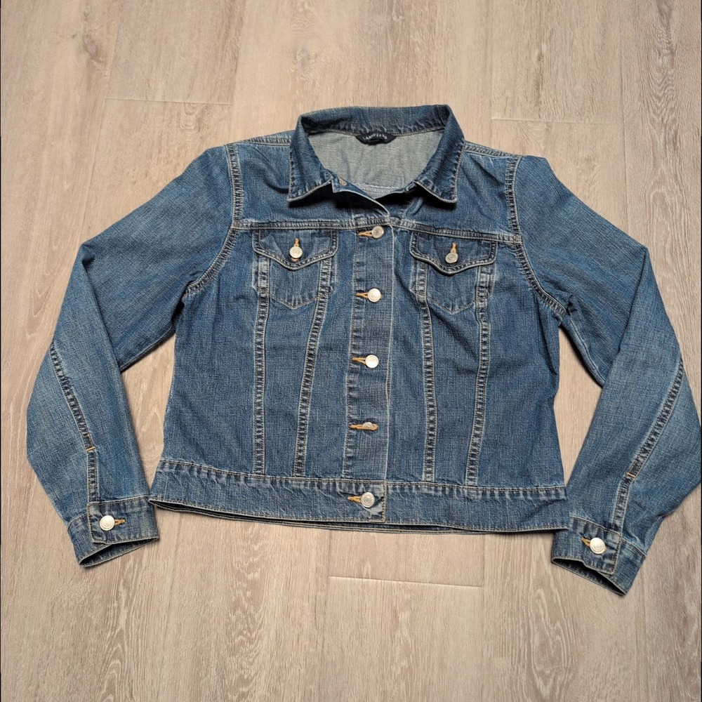 Lands End Classic Denim Jean Trucker Jacket Blue Wash Women's Medium Buttons